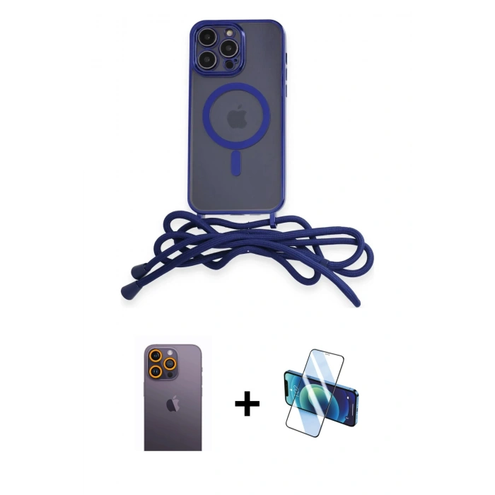 MARSİLYAN™- iPhone 12 Pro Max Kılıf Eksen Özel Seri - Siyah 3D Antistatik Cam Ekran Koruyucu + Neon Fosforlu Kamera Lens - SI
