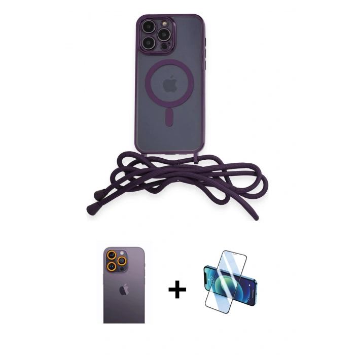 MARSİLYAN™- iPhone 12 Pro Max Kılıf Eksen Özel Seri - Siyah 3D Antistatik Cam Ekran Koruyucu + Neon Fosforlu Kamera Lens - SI