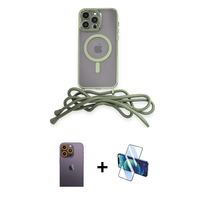 MARSİLYAN™- iPhone 12 Pro Max Kılıf Eksen Özel Seri - Siyah 3D Antistatik Cam Ekran Koruyucu + Neon Fosforlu Kamera Lens - SI