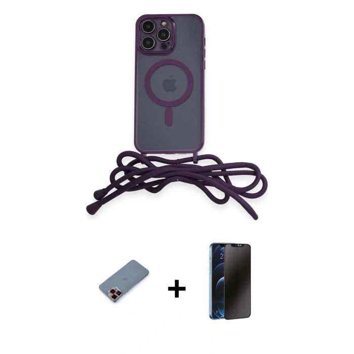 MARSİLYAN™- iPhone 12 Pro Max Kılıf Eksen Özel Seri - Siyah 3D Antistatik Hayalet Cam Ekran Koruyucu + Metal Kamera Lens Koruma Cam - KI