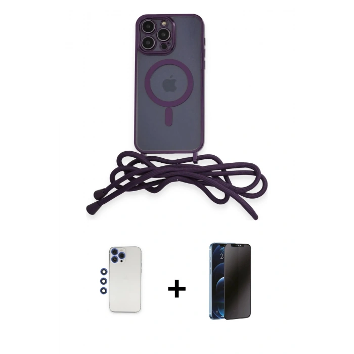 MARSİLYAN™- iPhone 12 Pro Max Kılıf Eksen Özel Seri - Siyah 3D Antistatik Hayalet Cam Ekran Koruyucu + Shine Kamera Lens - LT