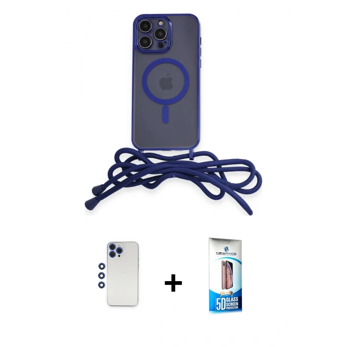 MARSİLYAN™- iPhone 12 Pro Max Kılıf Eksen Özel Seri - Siyah 5D Eko Cam Ekran Koruyucu + Lacivert Shine Kamera Lens