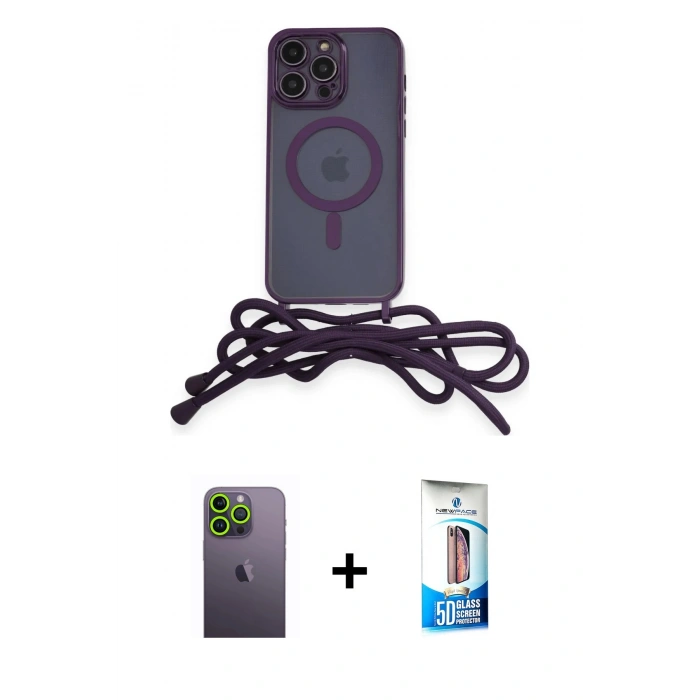 MARSİLYAN™- iPhone 12 Pro Max Kılıf Eksen Özel Seri - Siyah 5D Eko Cam Ekran Koruyucu + Neon Fosforlu Kamera Lens - YL