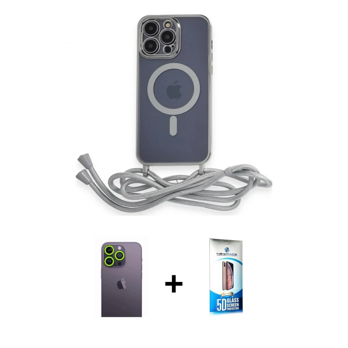 MARSİLYAN™- iPhone 12 Pro Max Kılıf Eksen Özel Seri - Siyah 5D Eko Cam Ekran Koruyucu + Neon Fosforlu Kamera Lens - YL
