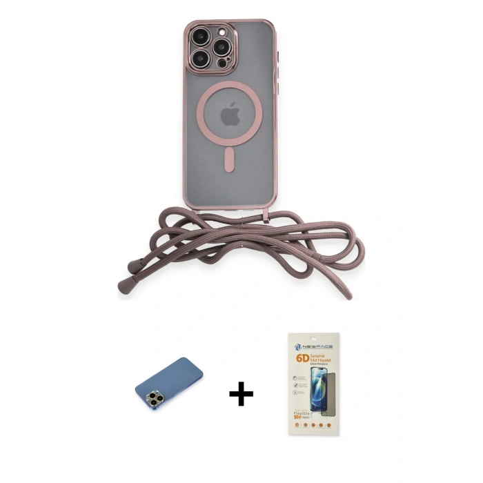 MARSİLYAN™- iPhone 12 Pro Max Kılıf Eksen Özel Seri - Siyah 6D Mat Seramik Hayalet Nano Ekran Koruyucu + Gold Shine Kamera Lens Koruma Cam