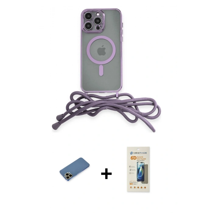 MARSİLYAN™- iPhone 12 Pro Max Kılıf Eksen Özel Seri - Siyah 6D Mat Seramik Hayalet Nano Ekran Koruyucu + Gold Shine Kamera Lens Koruma Cam