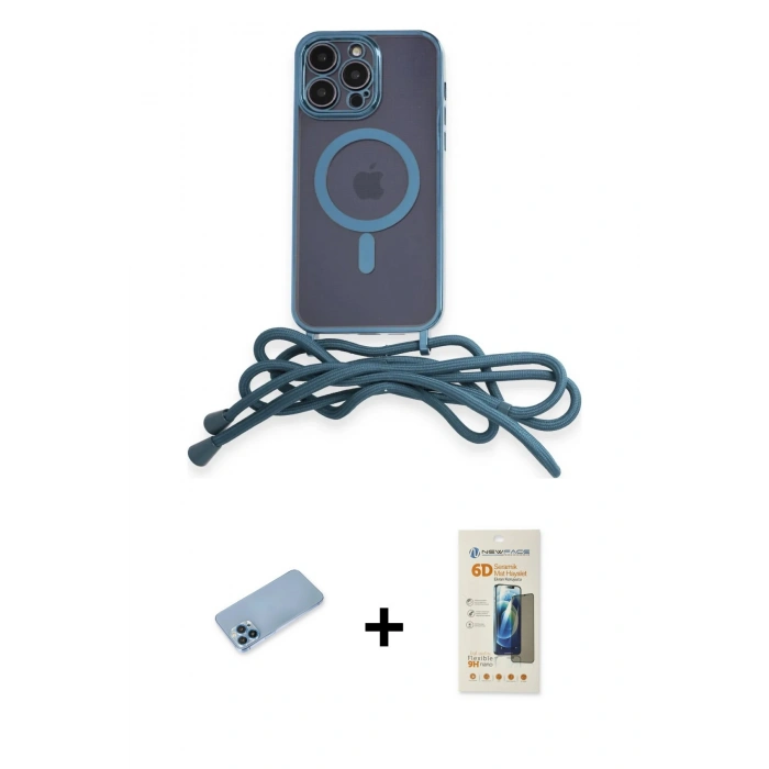 MARSİLYAN™- iPhone 12 Pro Max Kılıf Eksen Özel Seri - Siyah 6D Mat Seramik Hayalet Nano Ekran Koruyucu + Mavi Shine Kamera Lens Koruma Cam