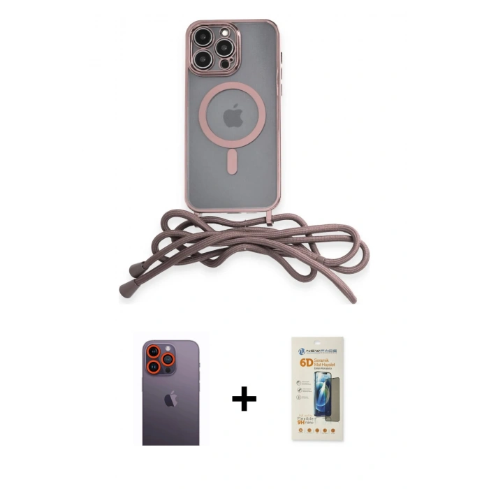 MARSİLYAN™- iPhone 12 Pro Max Kılıf Eksen Özel Seri - Siyah 6D Mat Seramik Hayalet Nano Ekran Koruyucu + Turuncu Neon Fosforlu Kamera Lens
