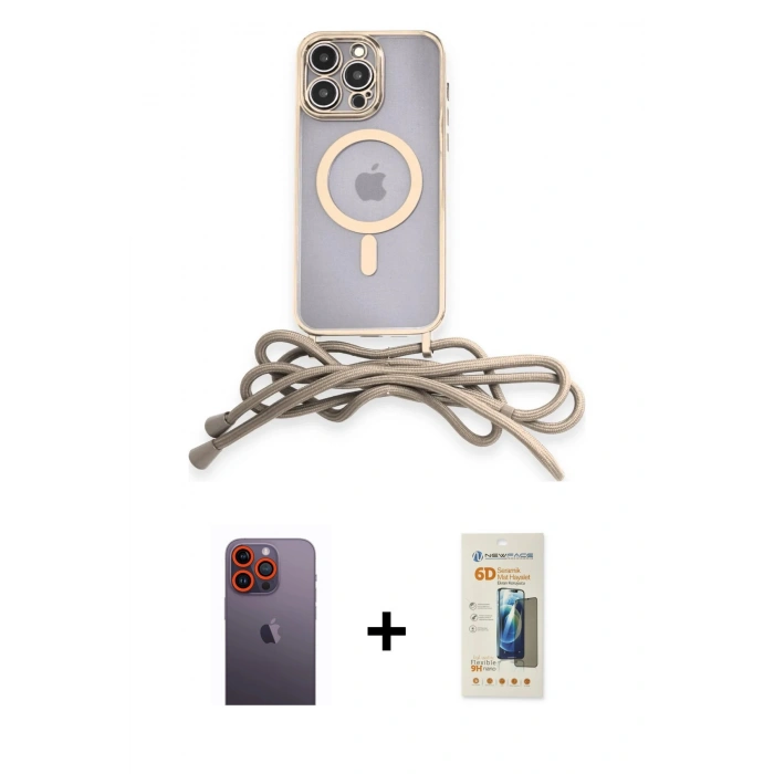 MARSİLYAN™- iPhone 12 Pro Max Kılıf Eksen Özel Seri - Siyah 6D Mat Seramik Hayalet Nano Ekran Koruyucu + Turuncu Neon Fosforlu Kamera Lens