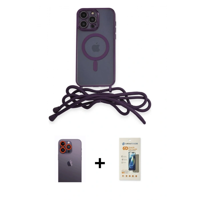 MARSİLYAN™- iPhone 12 Pro Max Kılıf Eksen Özel Seri - Siyah 6D Mat Seramik Hayalet Nano Ekran Koruyucu + Turuncu Neon Fosforlu Kamera Lens