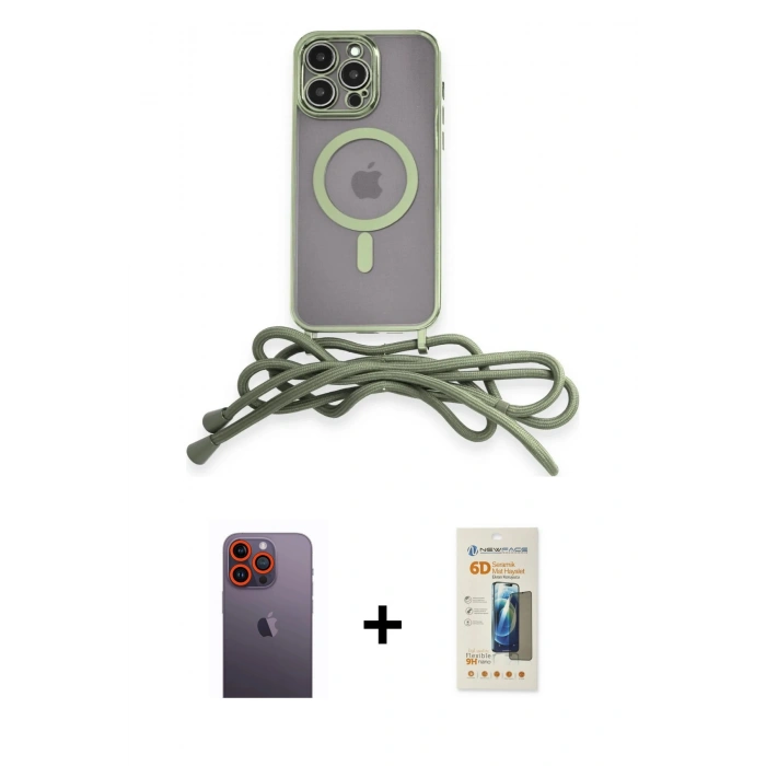 MARSİLYAN™- iPhone 12 Pro Max Kılıf Eksen Özel Seri - Siyah 6D Mat Seramik Hayalet Nano Ekran Koruyucu + Turuncu Neon Fosforlu Kamera Lens