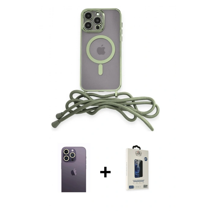 MARSİLYAN™- iPhone 12 Pro Max Kılıf Eksen Özel Seri - Siyah Bilvis Hayalet Cam Ekran Koruyucu + Neon Fosforlu Kamera Lens - BZ