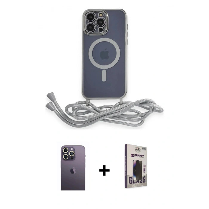 MARSİLYAN™- iPhone 12 Pro Max Kılıf Eksen Özel Seri - Siyah Bilvis Hayalet Cam Ekran Koruyucu + Beyaz Neon Fosforlu Kamera Lens