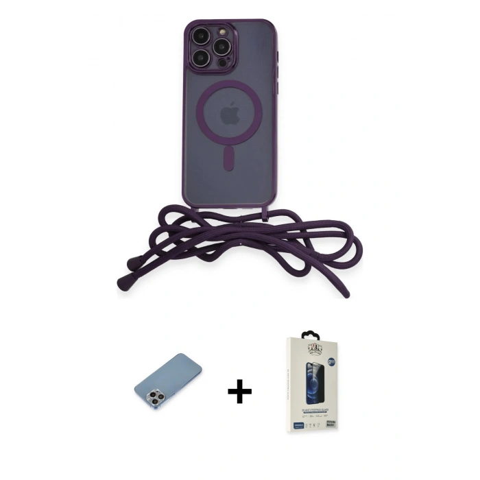 MARSİLYAN™- iPhone 12 Pro Max Kılıf Eksen Özel Seri - Siyah Bilvis Hayalet Cam Ekran Koruyucu + Gökkuşağı Shine Kamera Lens Koruma Cam