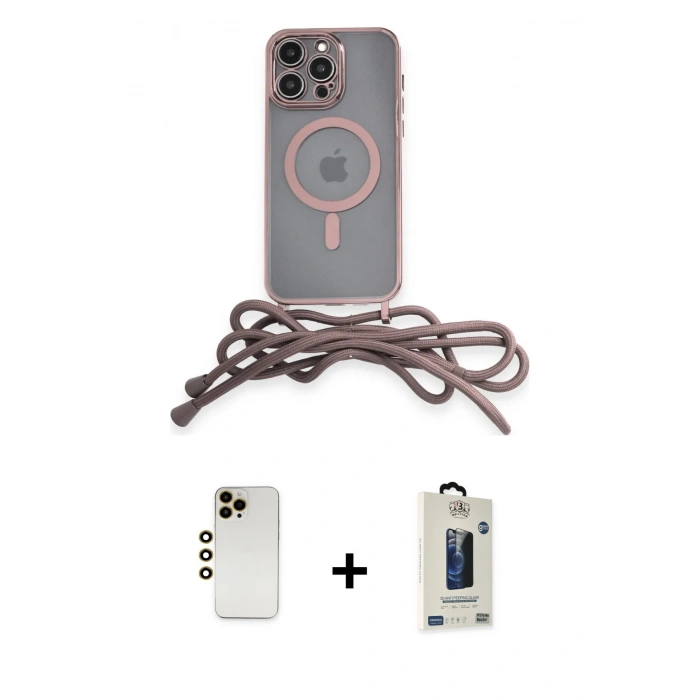 MARSİLYAN™- iPhone 12 Pro Max Kılıf Eksen Özel Seri - Siyah Bilvis Hayalet Cam Ekran Koruyucu + Gold Shine Kamera Lens