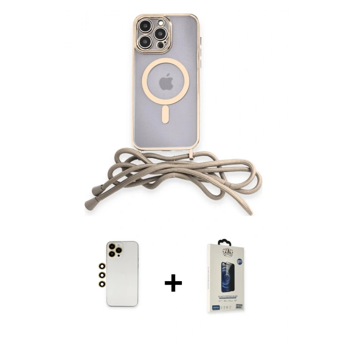MARSİLYAN™- iPhone 12 Pro Max Kılıf Eksen Özel Seri - Siyah Bilvis Hayalet Cam Ekran Koruyucu + Gold Shine Kamera Lens