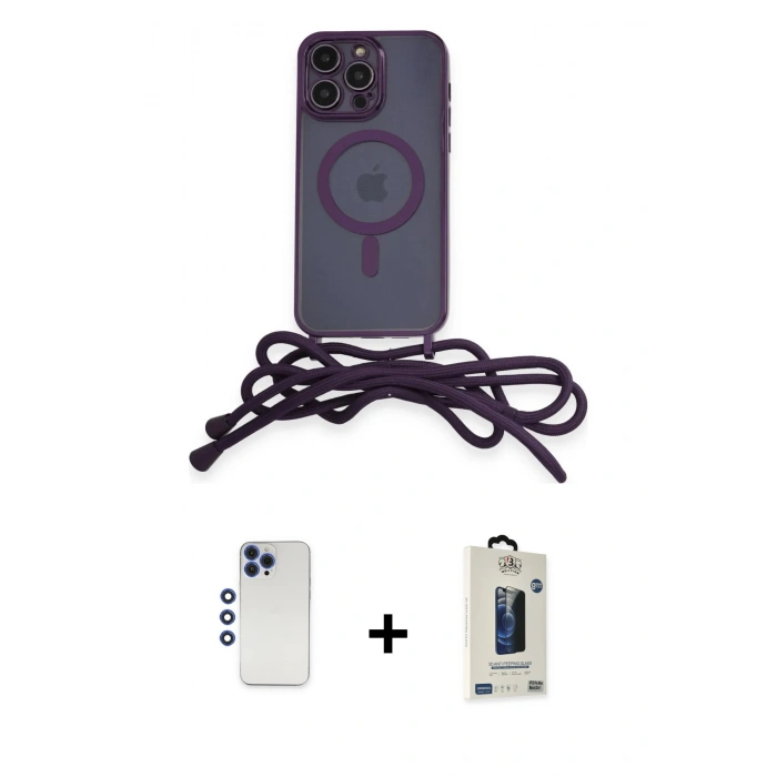 MARSİLYAN™- iPhone 12 Pro Max Kılıf Eksen Özel Seri - Siyah Bilvis Hayalet Cam Ekran Koruyucu + Shine Kamera Lens - LT