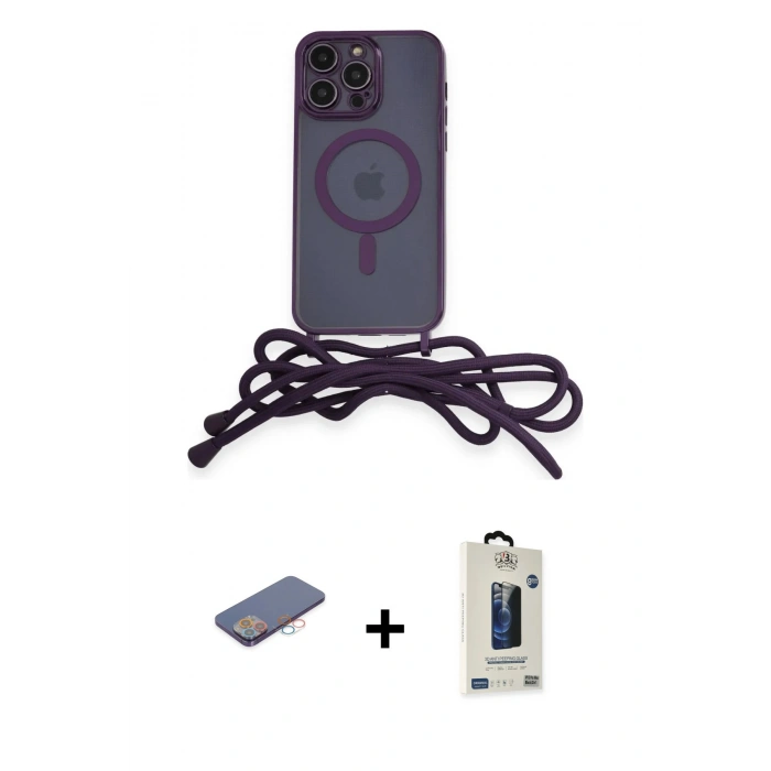 MARSİLYAN™- iPhone 12 Pro Max Kılıf Eksen Özel Seri - Siyah Bilvis Hayalet Cam Ekran Koruyucu + Renkli Kamera Lens Koruma Cam - PE