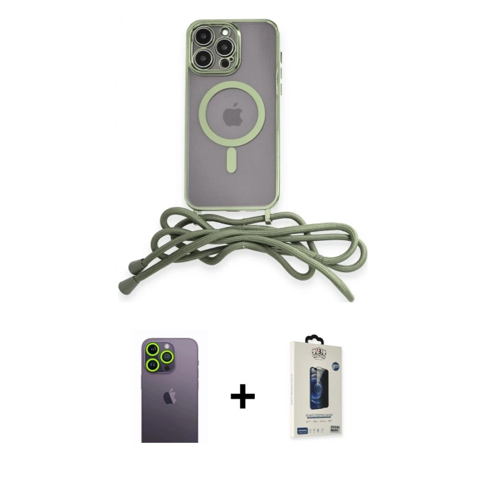 MARSİLYAN™- iPhone 12 Pro Max Kılıf Eksen Özel Seri - Siyah Bilvis Hayalet Cam Ekran Koruyucu + Neon Fosforlu Kamera Lens - YL