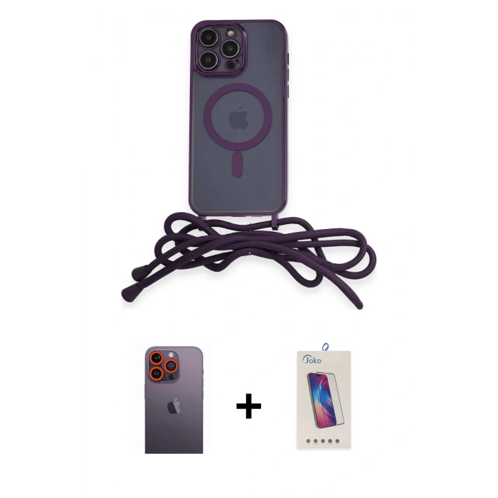 MARSİLYAN™- iPhone 12 Pro Max Kılıf Eksen Özel Seri - Siyah Joko 5D Cam + Turuncu Neon Fosforlu Kamera Lens