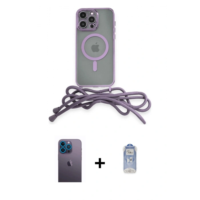 MARSİLYAN™- iPhone 12 Pro Max Kılıf Eksen Özel Seri - Siyah Joko Magic 5D Cam + Mavi Neon Fosforlu Kamera Lens