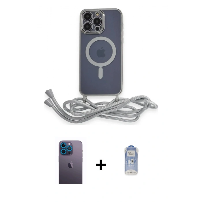 MARSİLYAN™- iPhone 12 Pro Max Kılıf Eksen Özel Seri - Siyah Joko Magic 5D Cam + Mavi Neon Fosforlu Kamera Lens
