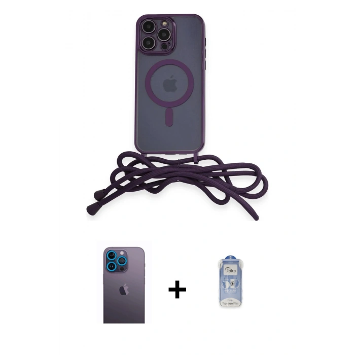 MARSİLYAN™- iPhone 12 Pro Max Kılıf Eksen Özel Seri - Siyah Joko Magic 5D Cam + Mavi Neon Fosforlu Kamera Lens