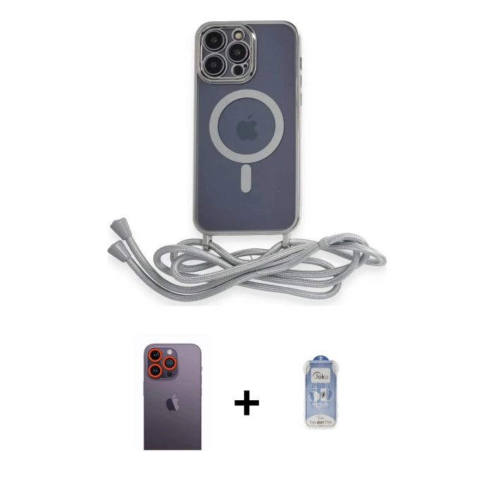 MARSİLYAN™- iPhone 12 Pro Max Kılıf Eksen Özel Seri - Siyah Joko Magic 5D Cam + Turuncu Neon Fosforlu Kamera Lens
