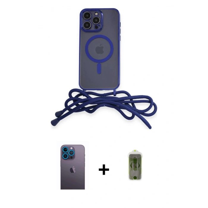 MARSİLYAN™- iPhone 12 Pro Max Kılıf Eksen Özel Seri - Siyah Joko Magic 5D Hayalet Cam + Mavi Neon Fosforlu Kamera Lens