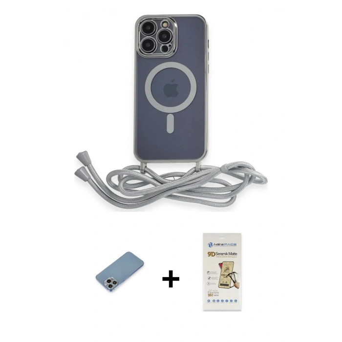 MARSİLYAN™- iPhone 12 Pro Max Kılıf Eksen Özel Seri - Siyah Mat Seramik Nano Ekran Koruyucu + Gökkuşağı Shine Kamera Lens Koruma Cam