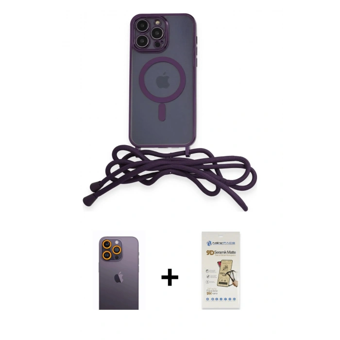 MARSİLYAN™- iPhone 12 Pro Max Kılıf Eksen Özel Seri - Siyah Mat Seramik Nano Ekran Koruyucu + Neon Fosforlu Kamera Lens - SI