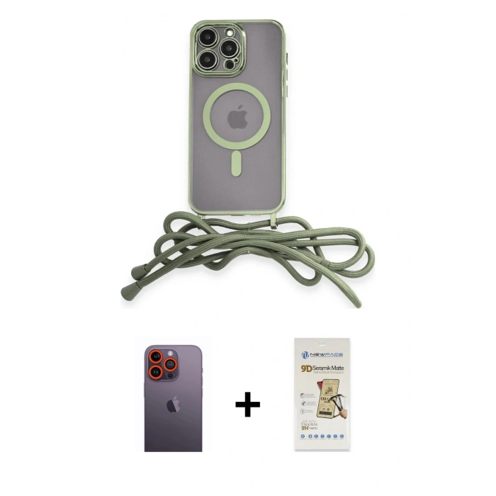 MARSİLYAN™- iPhone 12 Pro Max Kılıf Eksen Özel Seri - Siyah Mat Seramik Nano Ekran Koruyucu + Neon Fosforlu Kamera Lens - TU