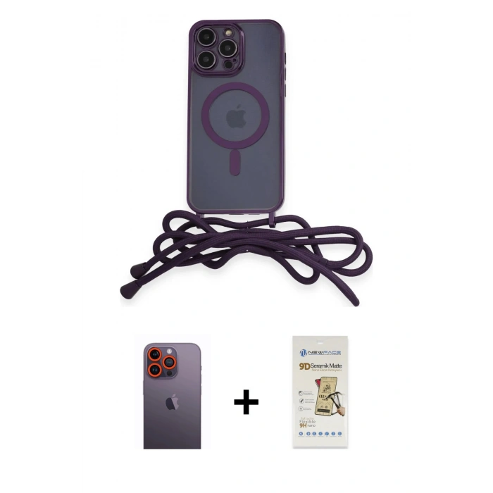 MARSİLYAN™- iPhone 12 Pro Max Kılıf Eksen Özel Seri - Siyah Mat Seramik Nano Ekran Koruyucu + Neon Fosforlu Kamera Lens - TU