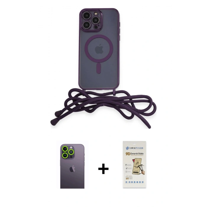 MARSİLYAN™- iPhone 12 Pro Max Kılıf Eksen Özel Seri - Siyah Mat Seramik Nano Ekran Koruyucu + Neon Fosforlu Kamera Lens - YL