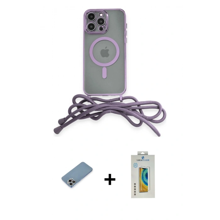 MARSİLYAN™- iPhone 12 Pro Max Kılıf Eksen Özel Seri - Siyah Polymer Nano Ekran Koruyucu + Gökkuşağı Shine Kamera Lens Koruma Cam