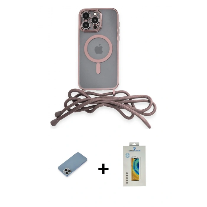 MARSİLYAN™- iPhone 12 Pro Max Kılıf Eksen Özel Seri - Siyah Polymer Nano Ekran Koruyucu + Gökkuşağı Shine Kamera Lens Koruma Cam