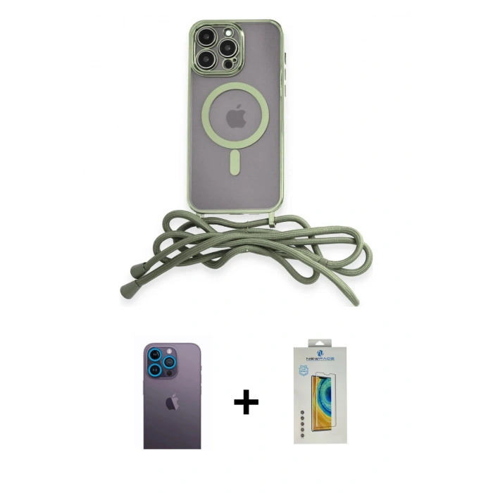 MARSİLYAN™- iPhone 12 Pro Max Kılıf Eksen Özel Seri - Siyah Polymer Nano Ekran Koruyucu + Neon Fosforlu Kamera Lens - MI