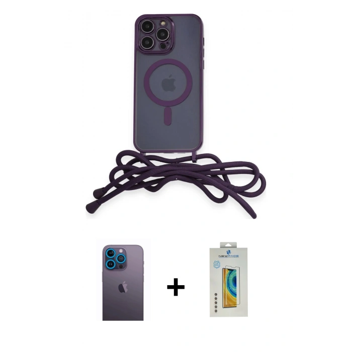 MARSİLYAN™- iPhone 12 Pro Max Kılıf Eksen Özel Seri - Siyah Polymer Nano Ekran Koruyucu + Neon Fosforlu Kamera Lens - MI