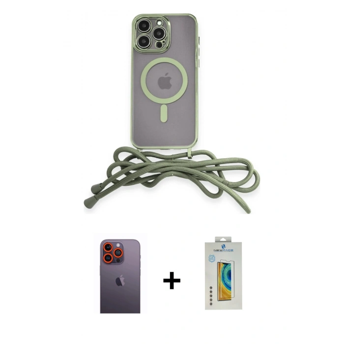 MARSİLYAN™- iPhone 12 Pro Max Kılıf Eksen Özel Seri - Siyah Polymer Nano Ekran Koruyucu + Neon Fosforlu Kamera Lens - TU