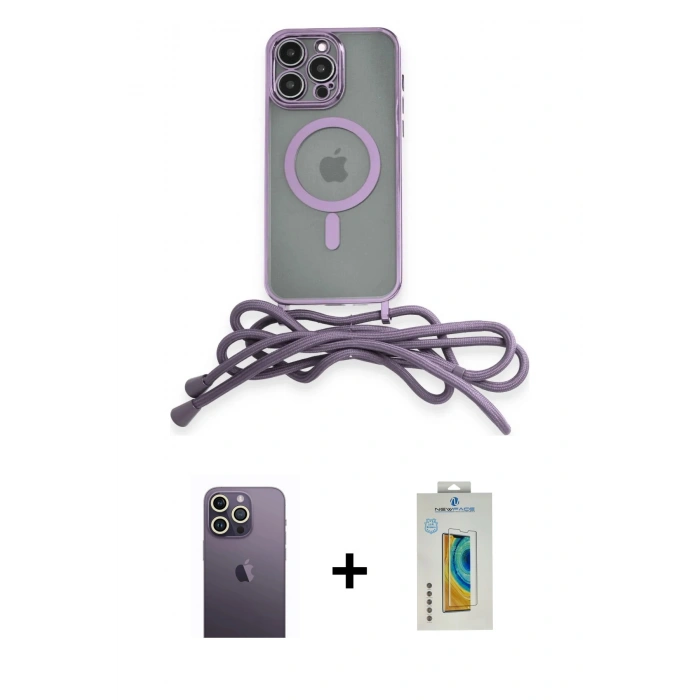 MARSİLYAN™- iPhone 12 Pro Max Kılıf Eksen Özel Seri - Siyah Polymer Nano Ekran Koruyucu + Neon Fosforlu Kamera Lens - BZ