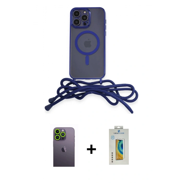 MARSİLYAN™- iPhone 12 Pro Max Kılıf Eksen Özel Seri - Siyah Polymer Nano Ekran Koruyucu + Neon Fosforlu Kamera Lens - YL