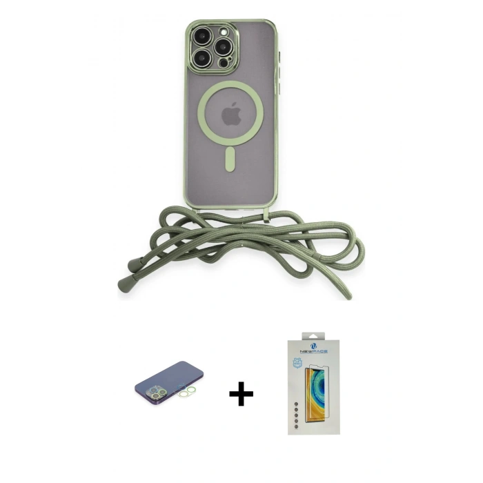 MARSİLYAN™- iPhone 12 Pro Max Kılıf Eksen Özel Seri - Siyah Polymer Nano Ekran Koruyucu + Yeşil Renkli Kamera Lens Koruma Cam