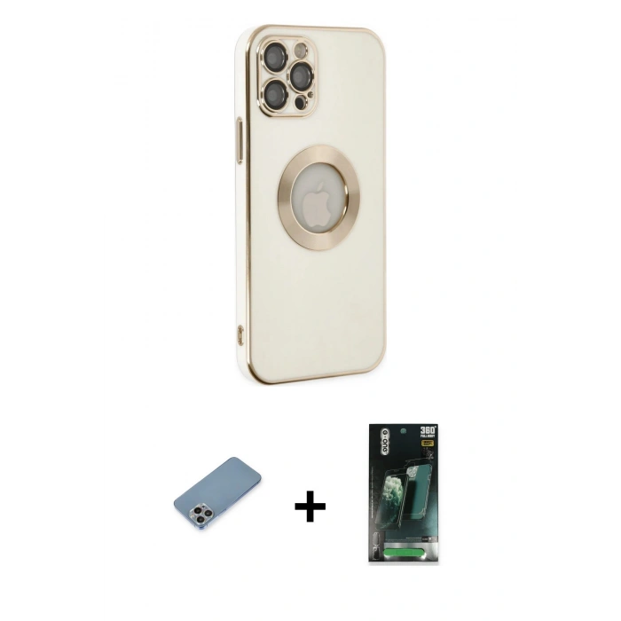 MARSİLYAN™- iPhone 12 Pro Max Kılıf İz Form Serisi - Şeffaf 360 Full Body Arka Koruyucu + Shine Kamera Lens Koruma Cam - GI