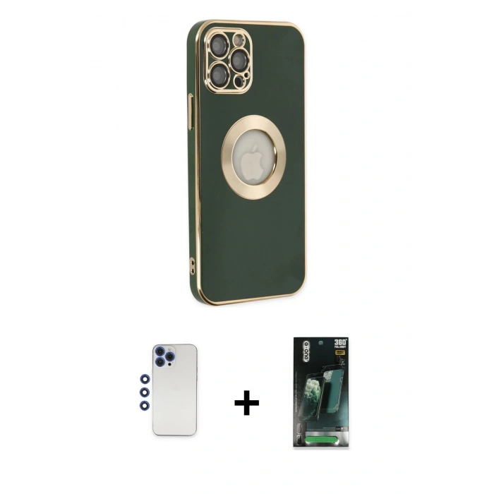 MARSİLYAN™- iPhone 12 Pro Max Kılıf İz Form Serisi - Şeffaf 360 Full Body Arka Koruyucu + Lacivert Shine Kamera Lens