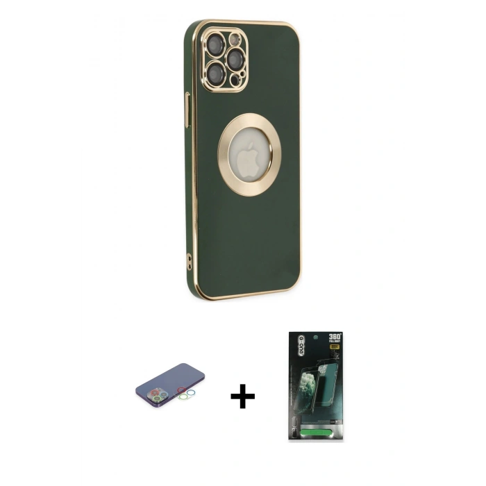 MARSİLYAN™- iPhone 12 Pro Max Kılıf İz Form Serisi - Şeffaf 360 Full Body Arka Koruyucu + Renkli Kamera Lens Koruma Cam - MI