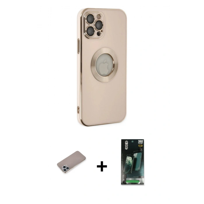 MARSİLYAN™- iPhone 12 Pro Max Kılıf İz Form Serisi - Şeffaf 360 Full Body Arka Koruyucu + Sierra Blue Shine Kamera Lens Koruma Cam