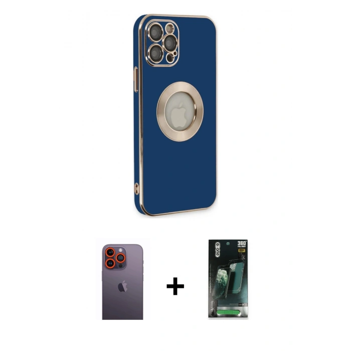 MARSİLYAN™- iPhone 12 Pro Max Kılıf İz Form Serisi - Şeffaf 360 Full Body Arka Koruyucu + Neon Fosforlu Kamera Lens - TU