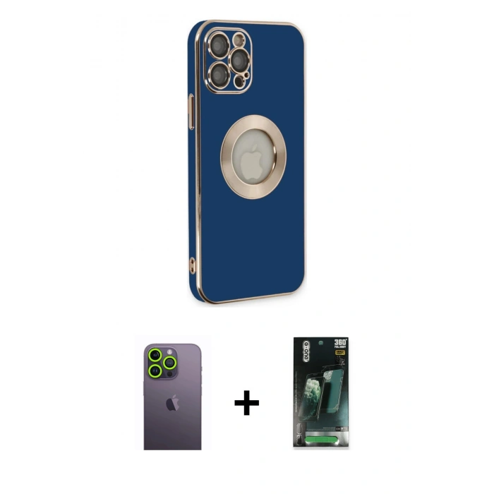 MARSİLYAN™- iPhone 12 Pro Max Kılıf İz Form Serisi - Şeffaf 360 Full Body Arka Koruyucu + Neon Fosforlu Kamera Lens - YL