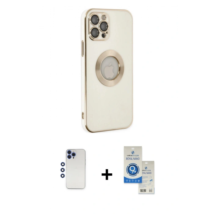 MARSİLYAN™- iPhone 12 Pro Max Kılıf İz Form Serisi - Şeffaf Royal Nano Ekran Koruyucu + Shine Kamera Lens - LT
