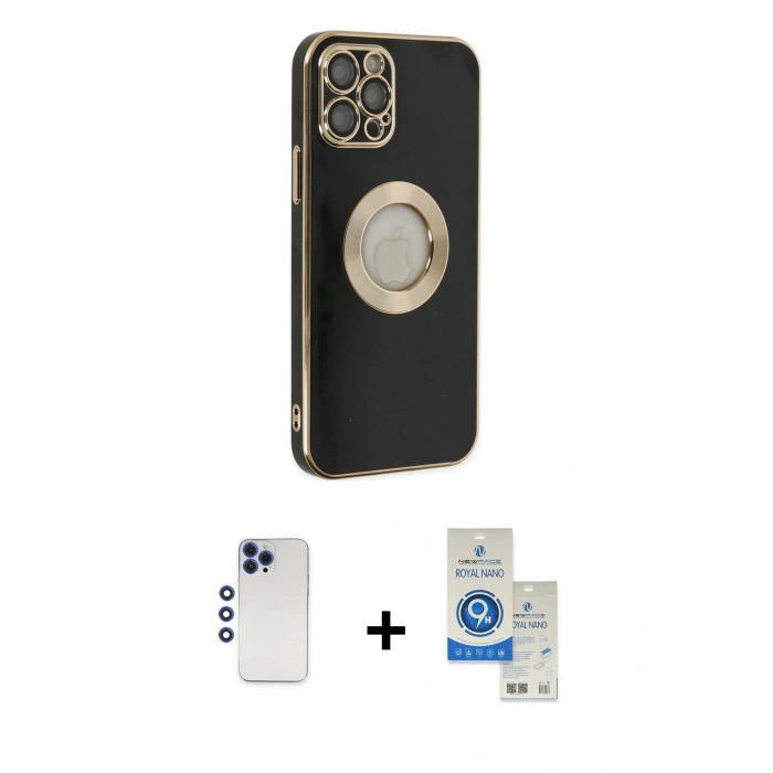 MARSİLYAN™- iPhone 12 Pro Max Kılıf İz Form Serisi - Şeffaf Royal Nano Ekran Koruyucu + Shine Kamera Lens - LT
